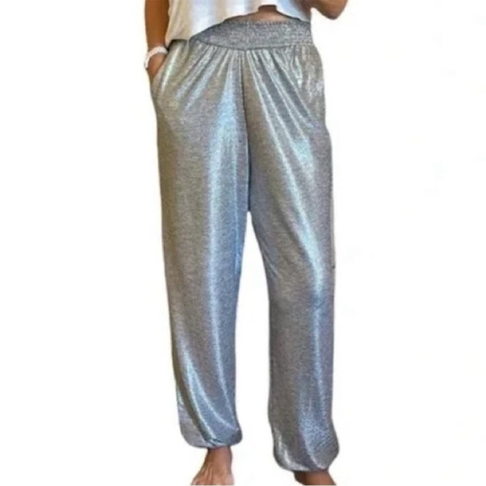 ANTHROPOLOGIE Melora Silver Metallic Joggers | Size small - Picture 2 of 7